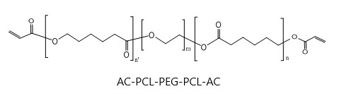 Illustration of AC PCL PEG PCL AC molecular structure.